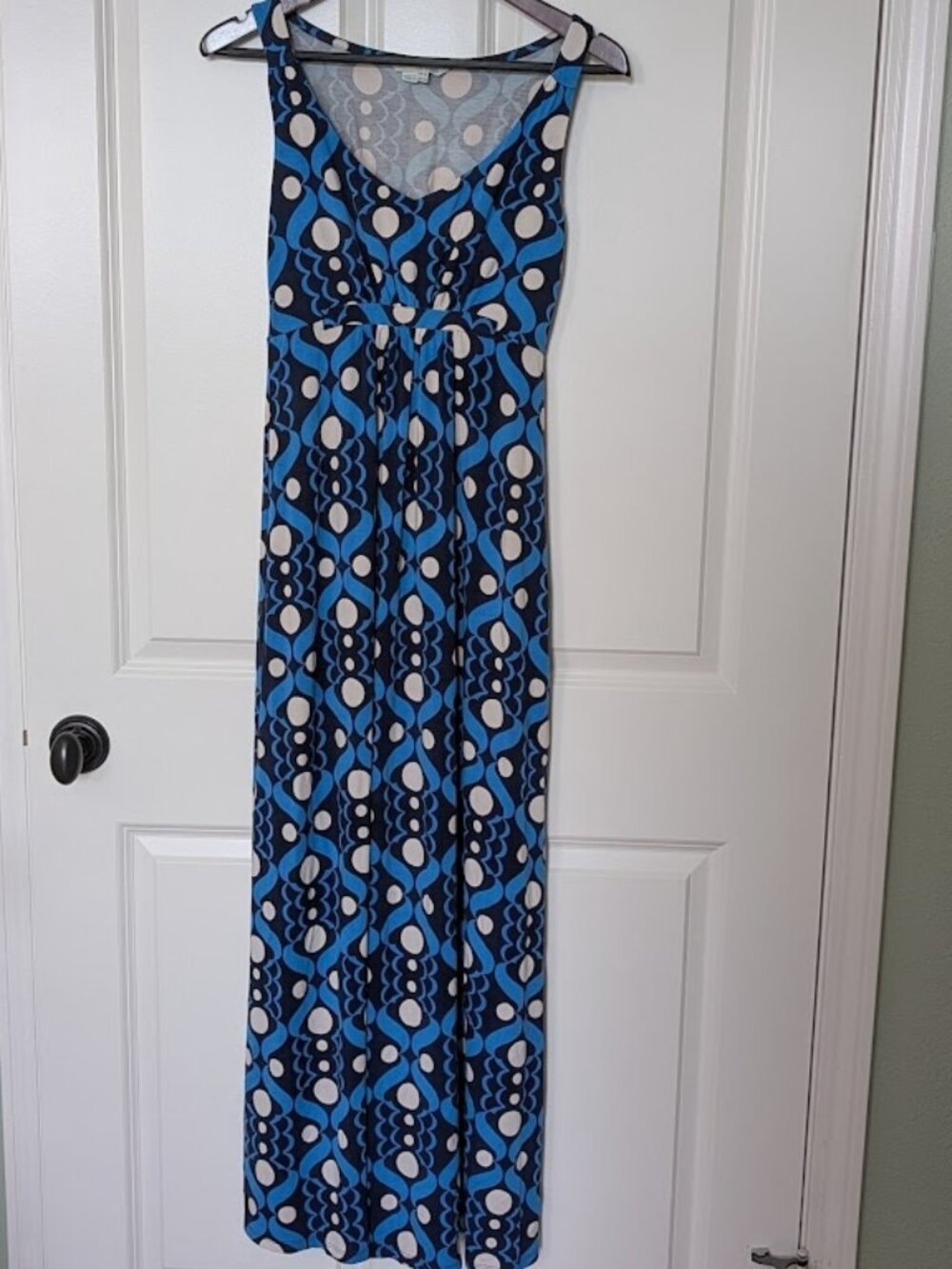 Boden Maxi Dress - Size 4 -  Blue and White Geometric Print